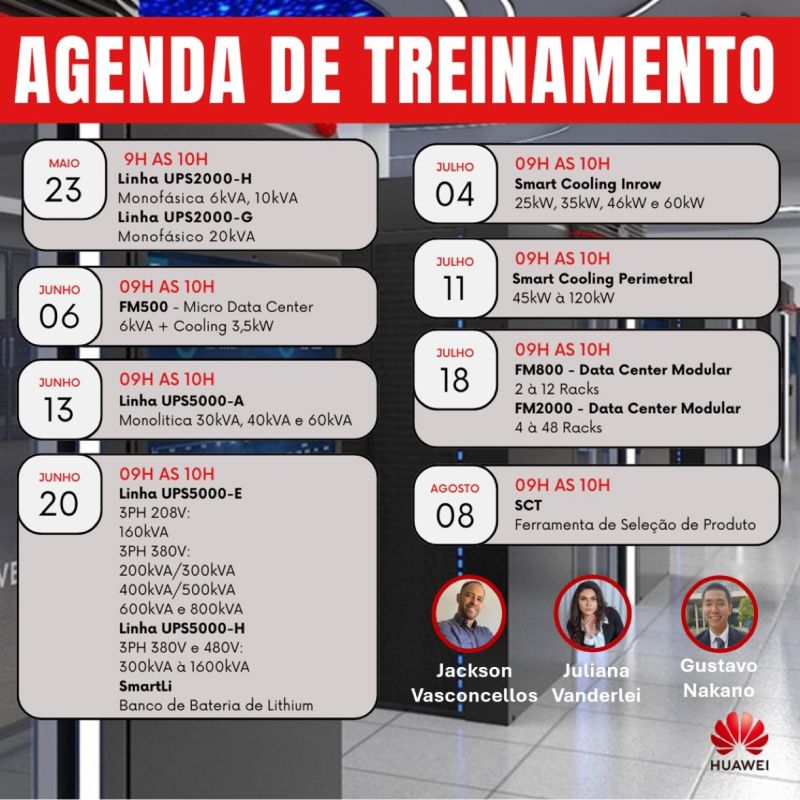 Serão treinamentos técnicoscomerciais onde abordaremos cada linha de produtos