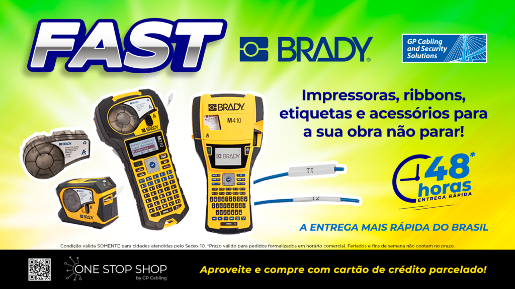 Brady Fast tools ad large FAST logo yellow handheld testers cables and 48 horas entrega rápida badge