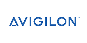 Avigilon logo in blue lettering on white background wordmark style