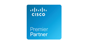 Cisco Premier Partner logo indicating partner status on a blue gradient badge
