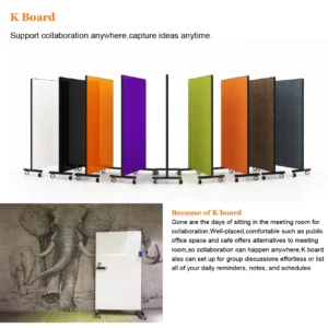 K Board colorful wheeled room dividers set up for flexible collaboration in a bright workspace