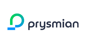 Prysmian logo showing a teal green curved mark and the navy wordmark prysmian