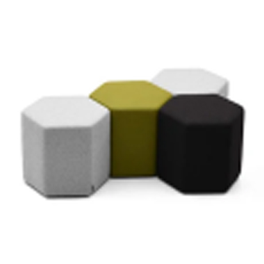 Four hexagonal blocks in white olive and black arranged together in a small cluster