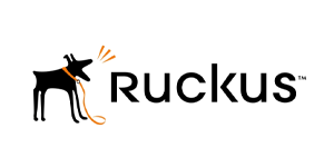 Logo for Ruckus featuring a black greyhound with an orange collar and leash forming part of the brand name
