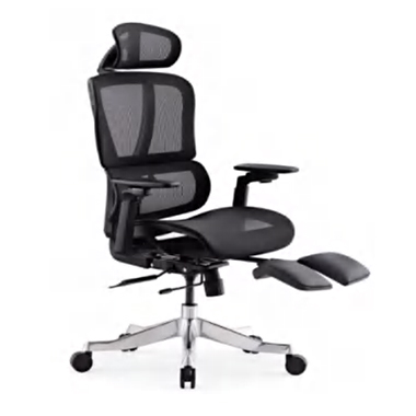 Ergonomic office chair with headrest mesh back adjustable armrests and built in footrest on a wheeled base