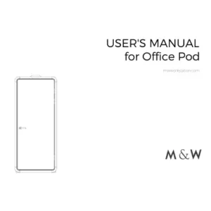 Users manual cover for Office Pod with a line drawing of a smartphone on the left and the MW logo on the right