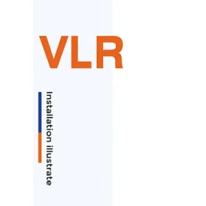 Vertical banner with large orange VLR text and a pale blue left column showing Installation illustrate written vertically