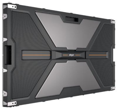 Rear view of a rugged modular LED video wall panel with metal frame, vents, and corner mounts.