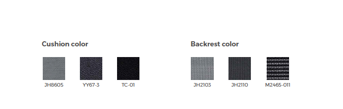 Cushion and backrest color swatches Cushion  JH8605 YY67 3 TC 01 Backrest  JH2103 JH2110 M2465 011