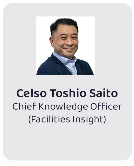 Profile card showing Celso Toshio Saito, Chief Knowledge Officer (Facilities Insight)