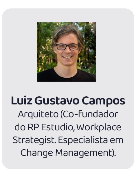 Foto de Luiz Gustavo Campos, arquiteto e co-fundador do RP Estudio, sorrindo ao ar livre.