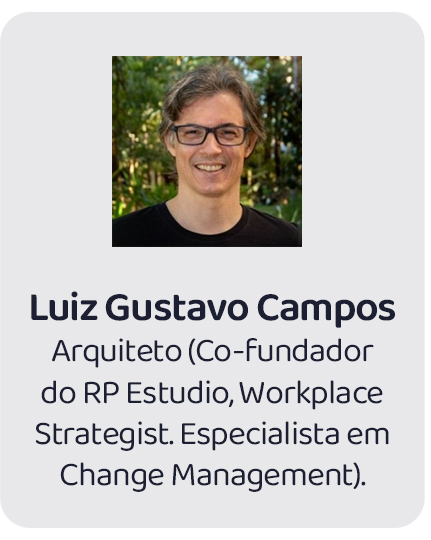 Portrait of Luiz Gustavo Campos, architect and co-founder of RP Estudio, Workplace Strategist and Change Management specialist.