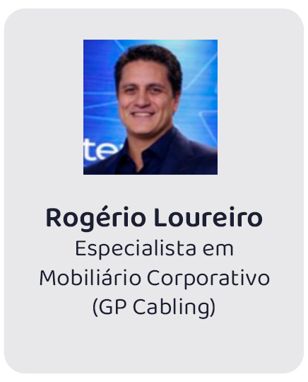 Foto de Rogério Loureiro, especialista em mobiliário corporativo (GP Cabling), retrato profissional com fundo azul